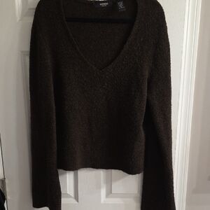 Express Women's Dark Brown V-Neck Sweater